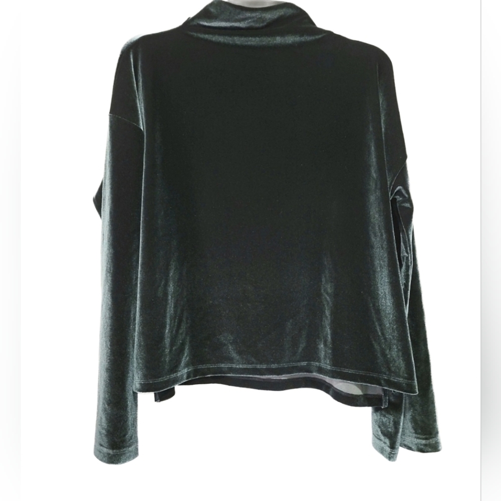 Victoria's Secret Sport Deep Green Velour Boxy Mock Turtleneck Bell Sleeve Top M